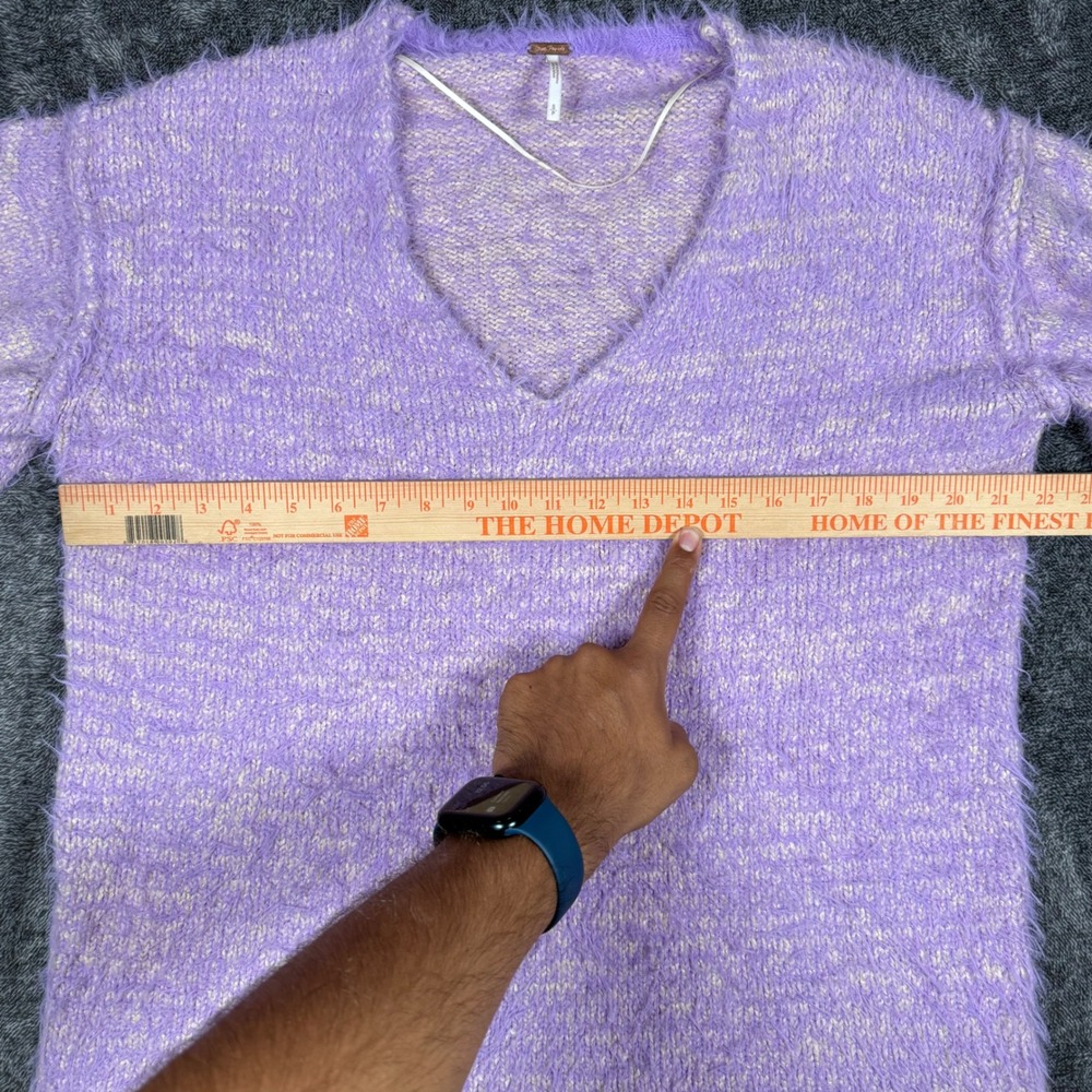 Free People Fuzzy Eyelash Knit Sweater Purple Lilac Oversized Boho Small - Picture 6 of 8